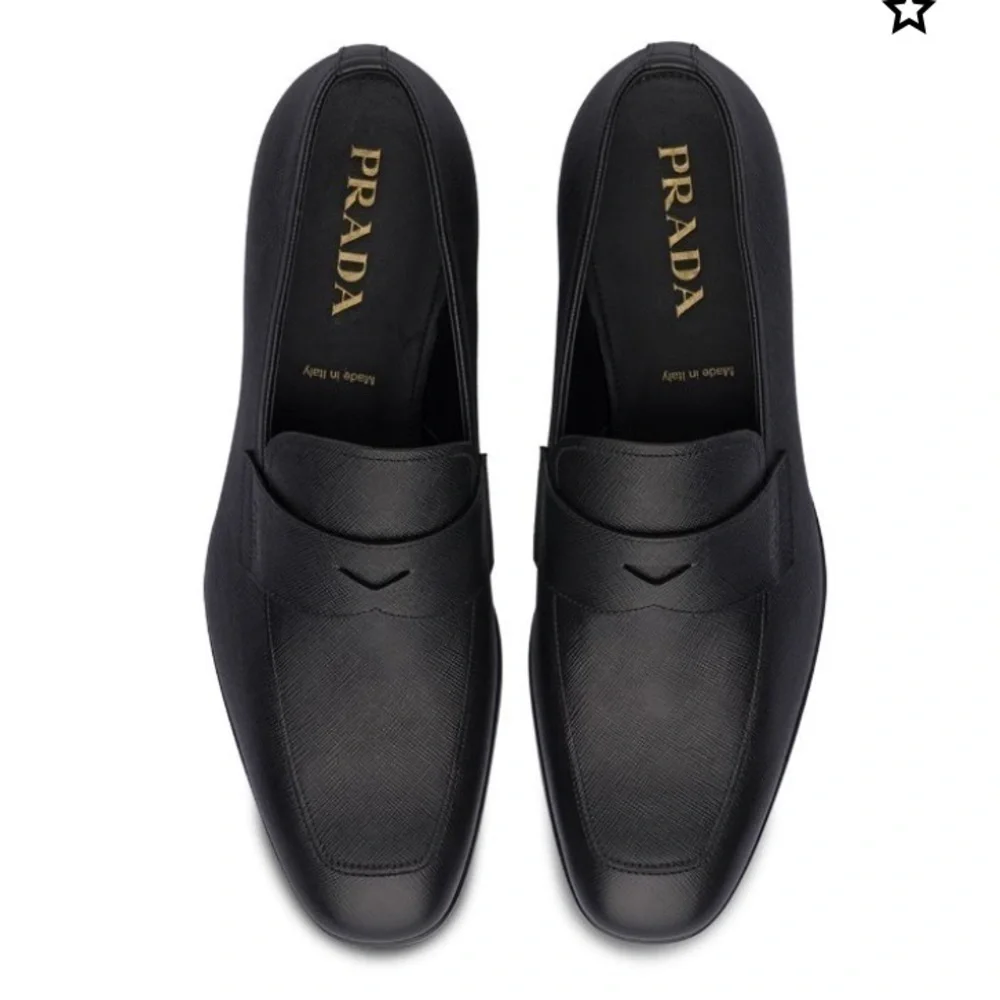 Prada Soffiano penny black mens loafers soft leather 9 1/2
